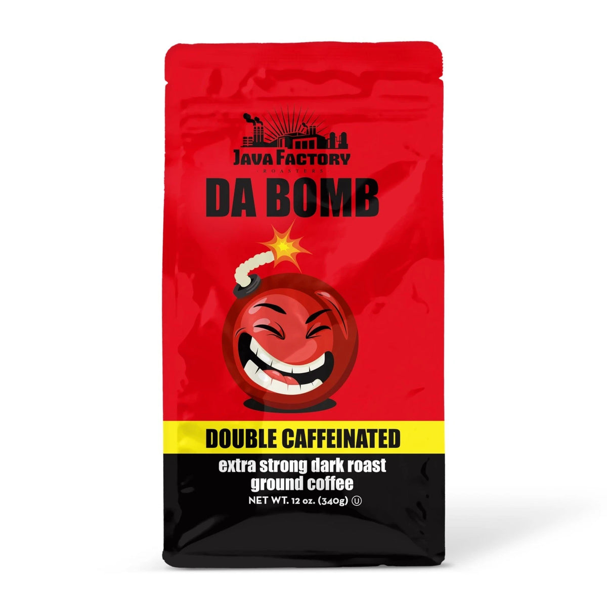 High Caffeine Ground Coffee, Da Bomb Dark Roast, Double Caffeinated for a Bold,