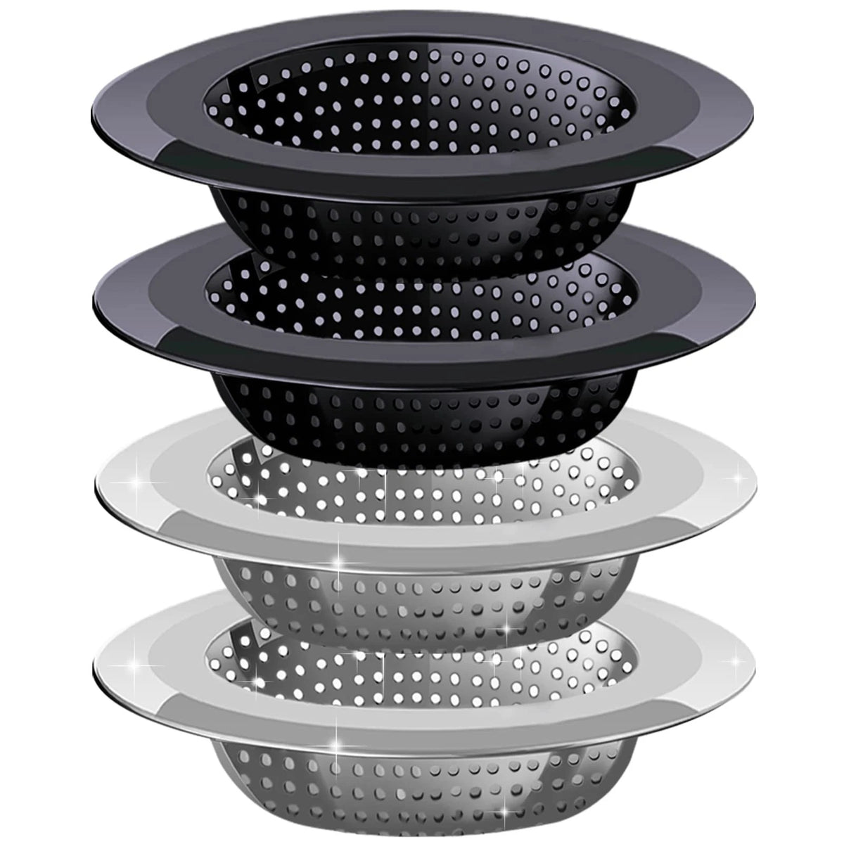 Kitchen Sink Drain Strainer, 4 Pack Stainless Steel and Black Mesh Sink Strainer