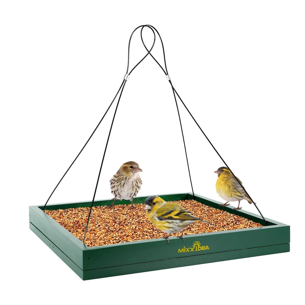Hanging Bird Feeder Tray, Wooden Seed Platform for Garden, 1 Pack, Green
