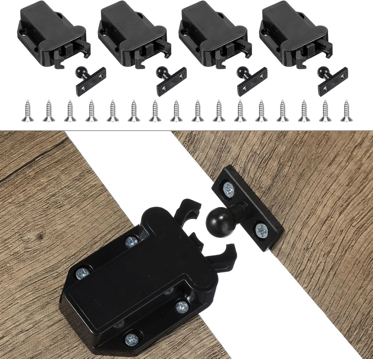 4 Pack Push Latches for Cabinets Push to Open Self-Locking Drawer Door Hardware