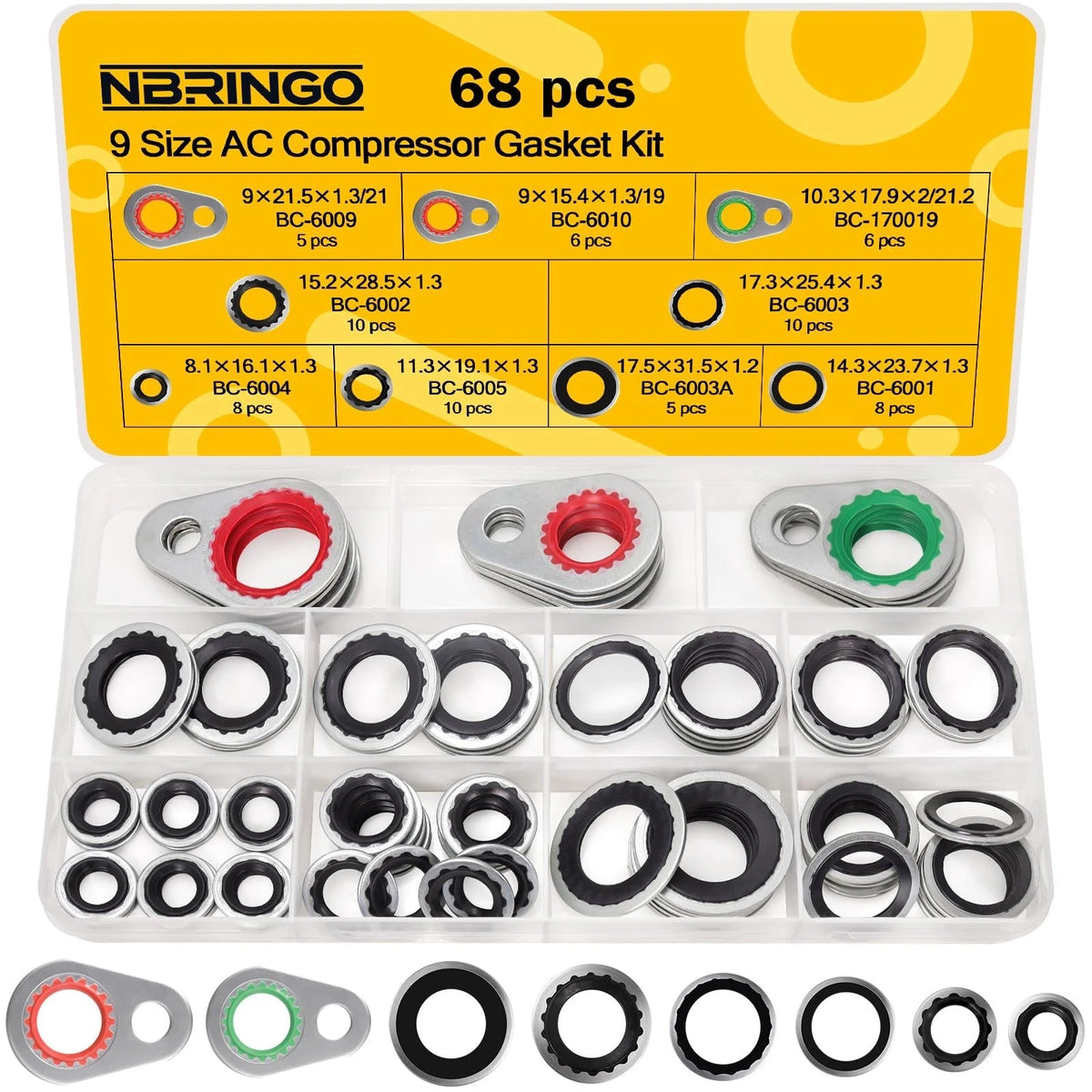 68 PCS AC Compressor Gasket Kit for GM R134a Seal Repair Washers & Line Seals