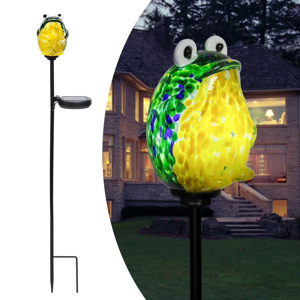 Solar Frog Garden Stake Lights Hand Blown Glass Decorative Garden Path...