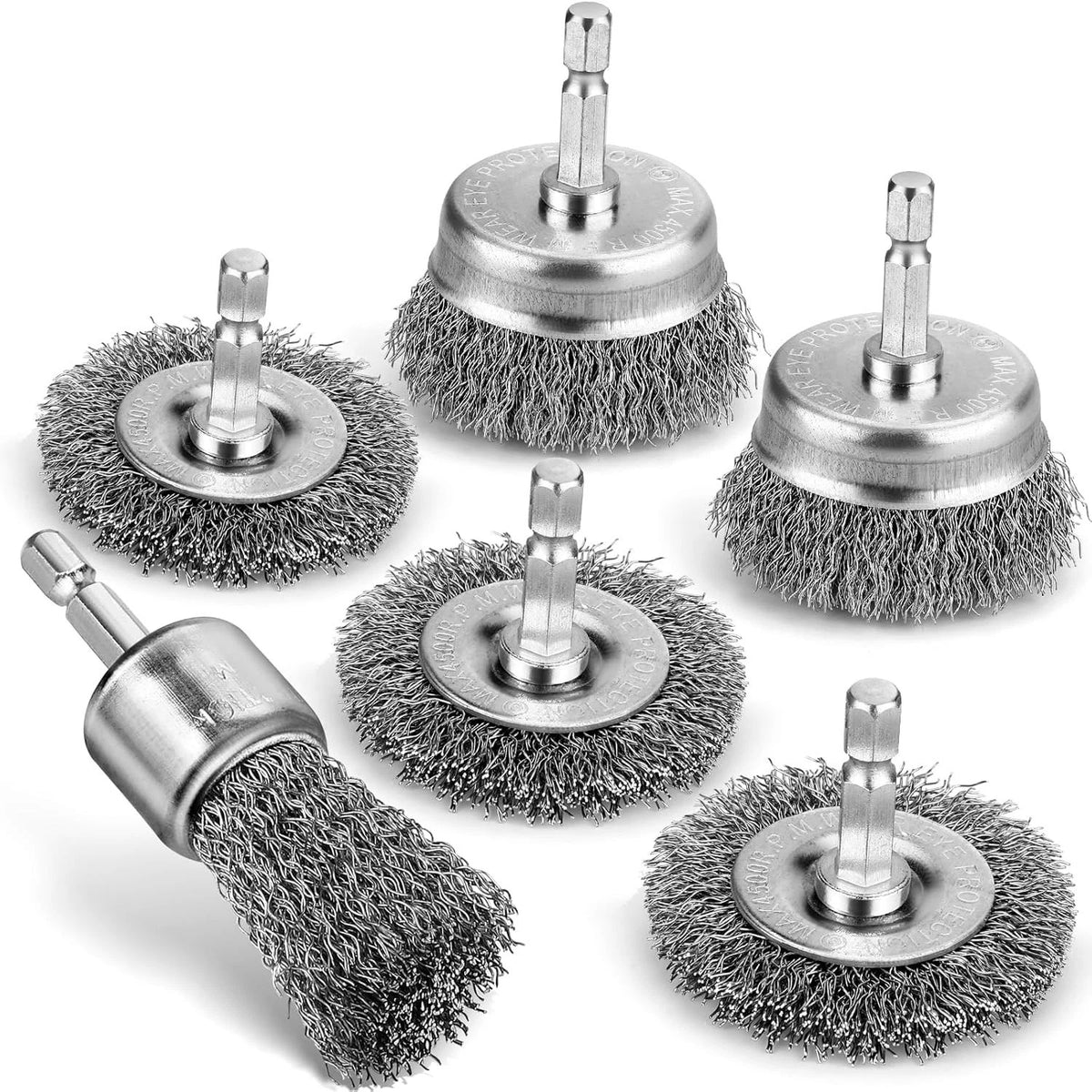 6Pcs Professional Carbon Steel Wire Wheel Brush for Drill - Cleaning Rust Attach