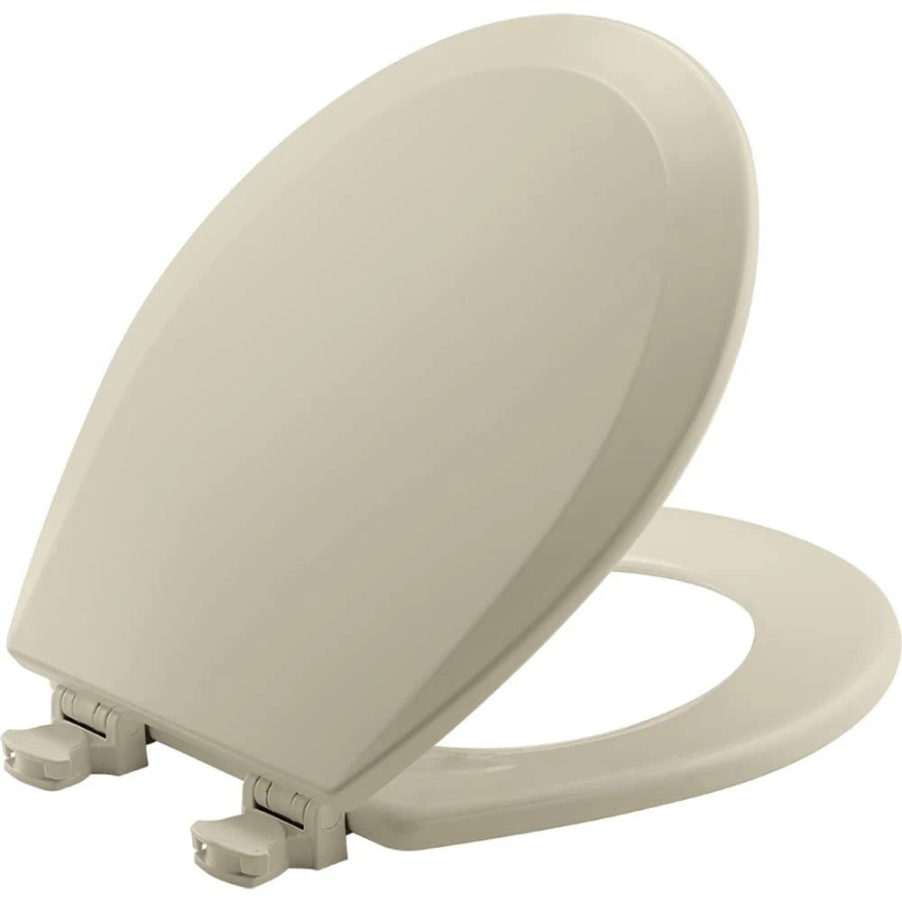 500EC Durable Wood Toilet Seat with Easy Clean Hinges, Made in USA, Round, Bone