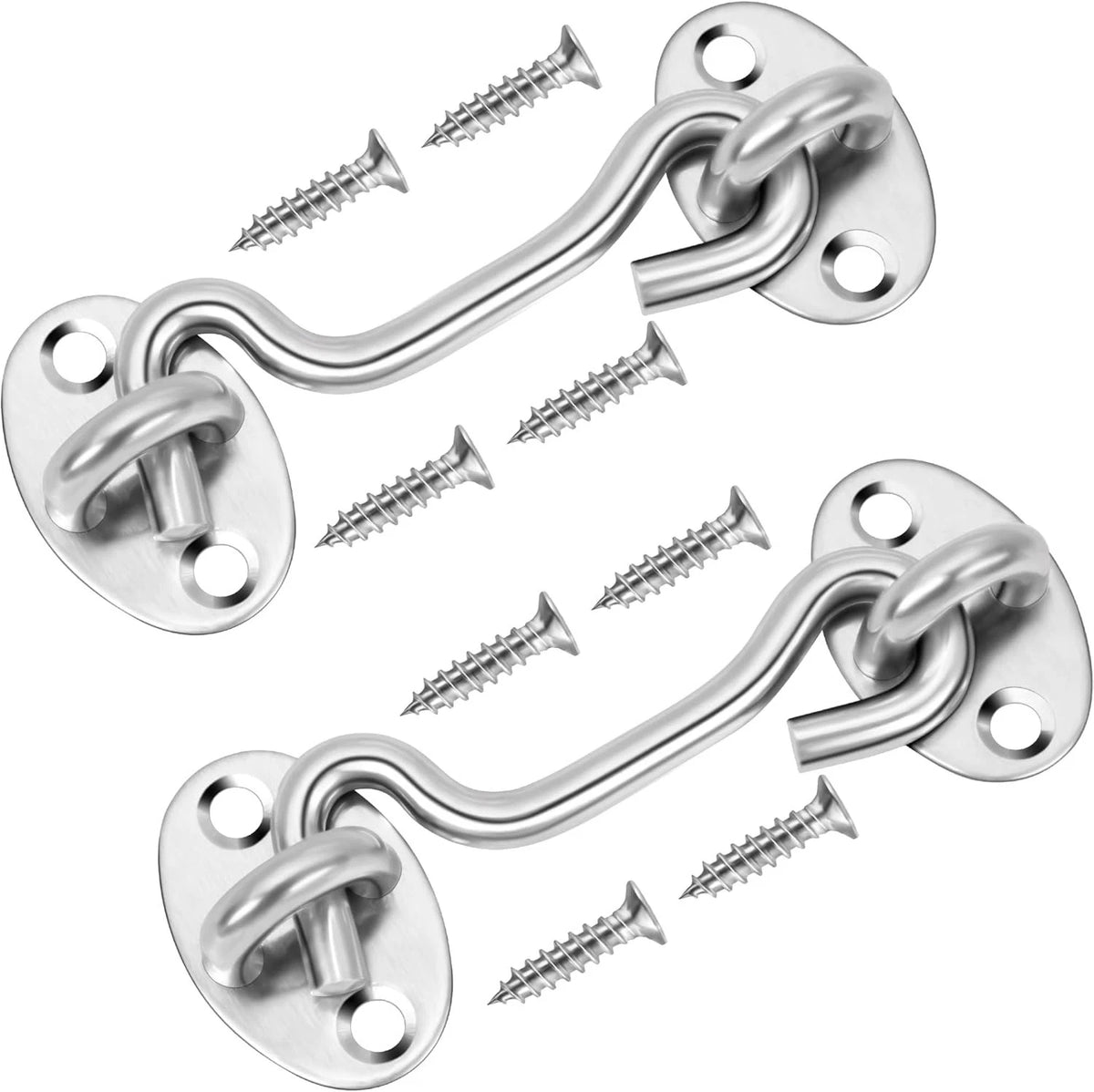 2-Pack Barn Door Hook & Eye Latch Stainless Steel Cabin Gate Lock 4 Inch Silver