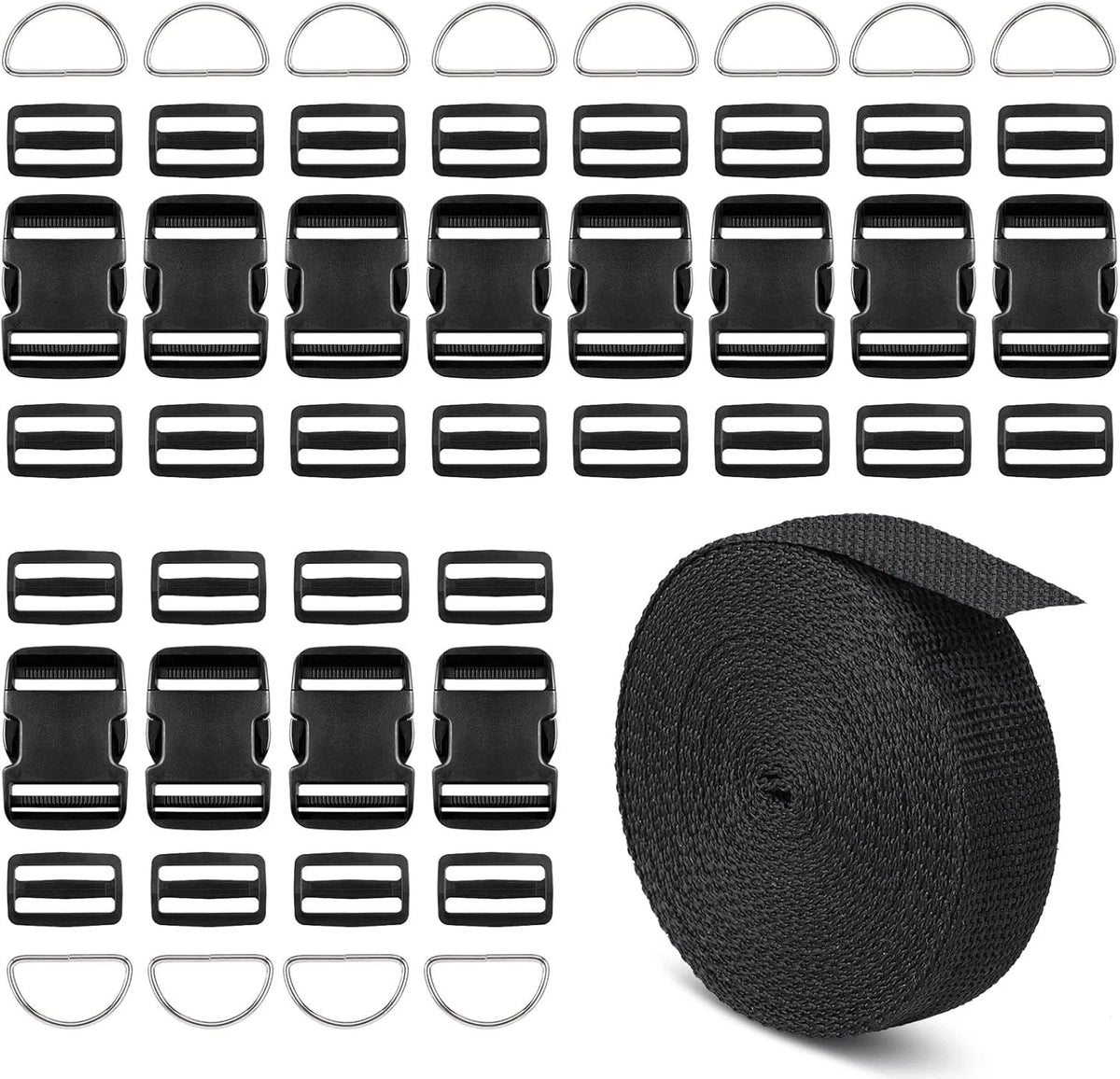 Heavy-Duty Buckle and Strap Set 1 1/2? 12 Yards of Thick Nylon Webbing, 12-Pack
