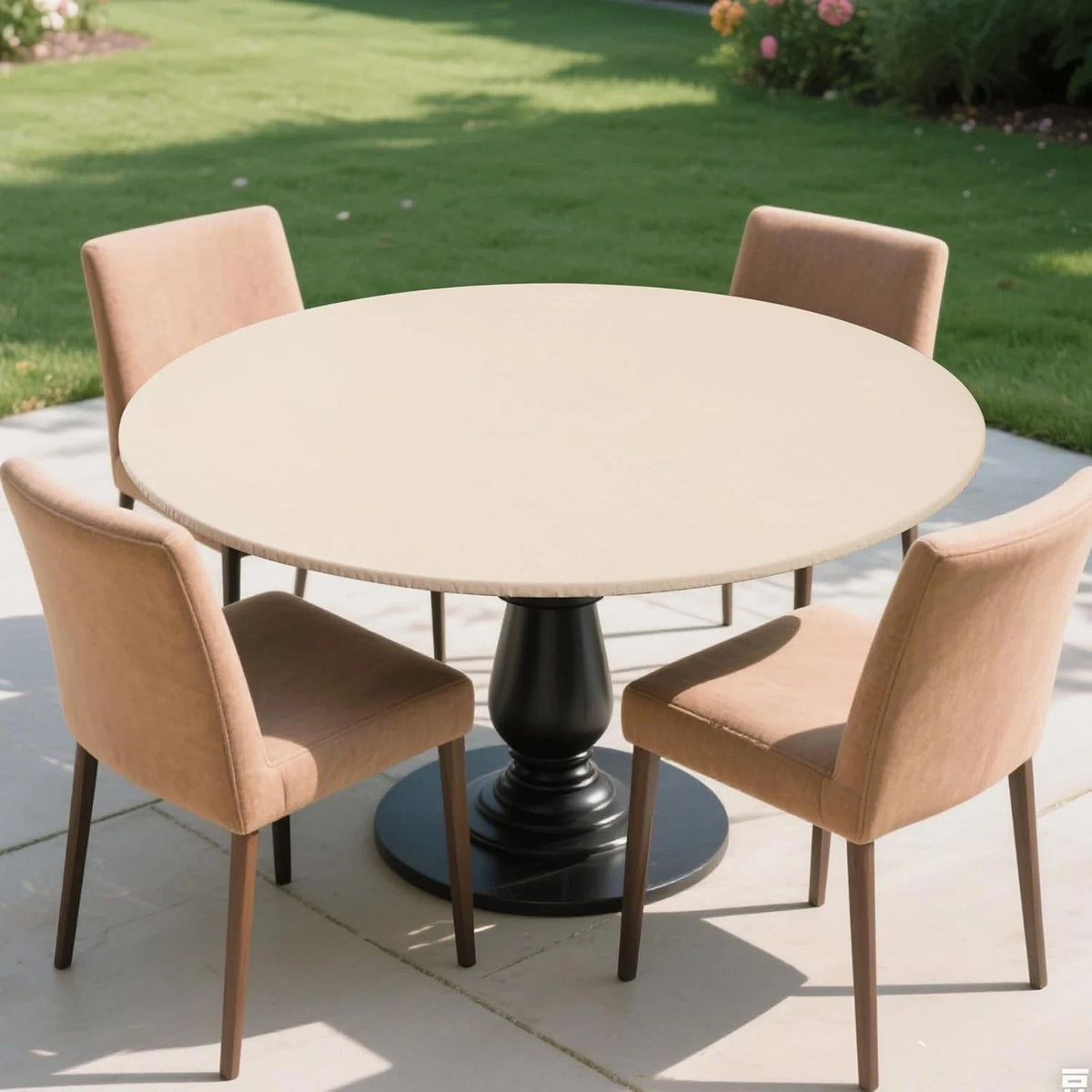 Round Fitted Tablecloth with Elastic Edge,Flannel Backed Vinyl Tablecloths, W