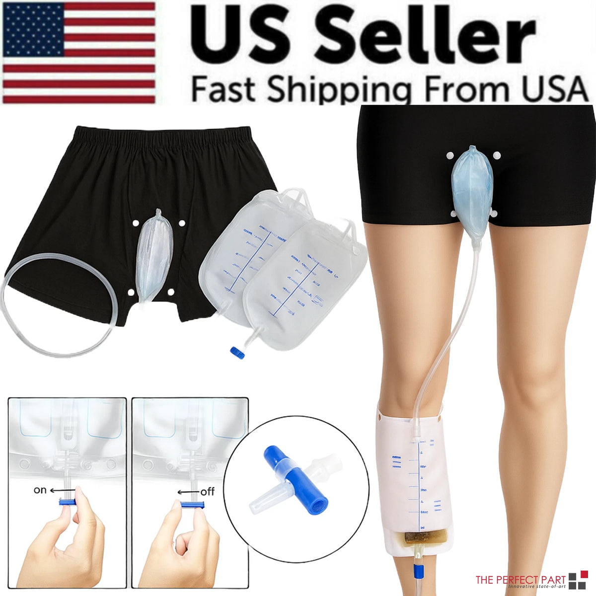 Male Wearable Incontinence Pants Urinal Leg Bag Silicone Urine Funnel Collector