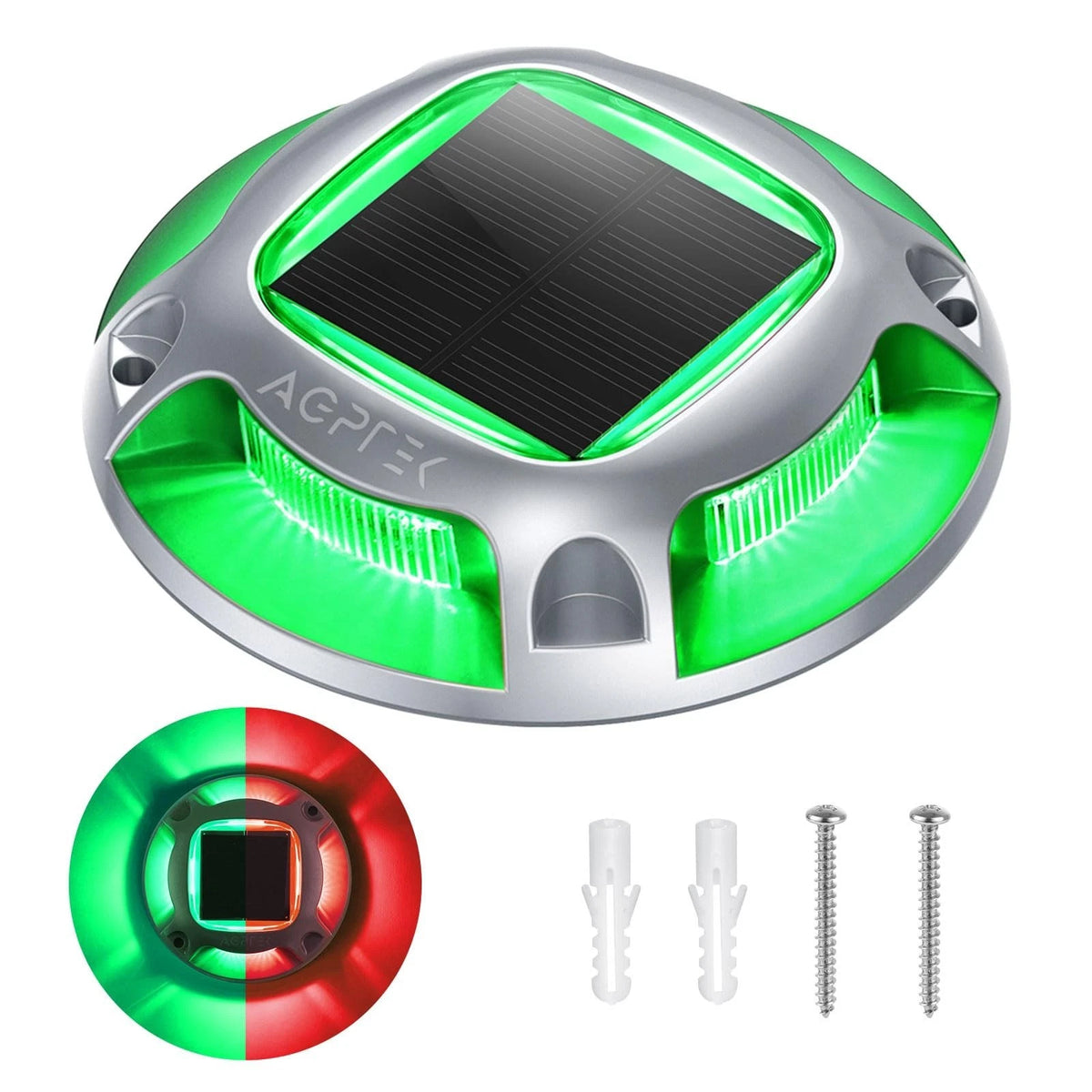 AGPTEK Solar Driveway Lights Outdoor 1 Pack, 1 Green Light & Red