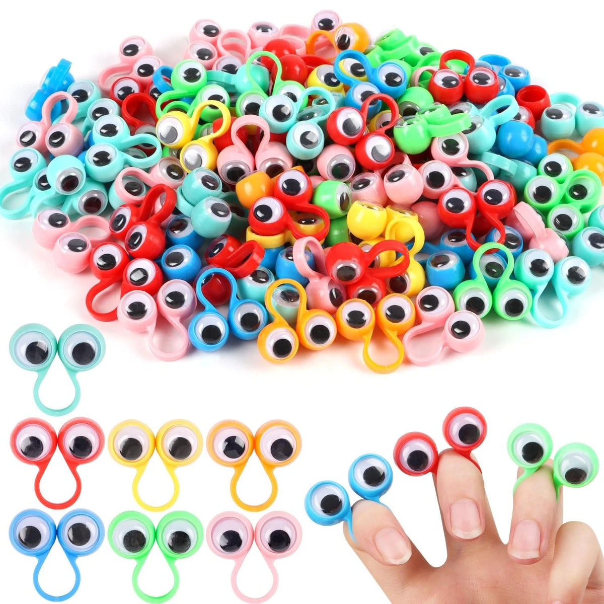 100 Pcs Eye Finger Puppets,Googly Eyeball Ring Wiggly Eyeball Finger Puppet Clas