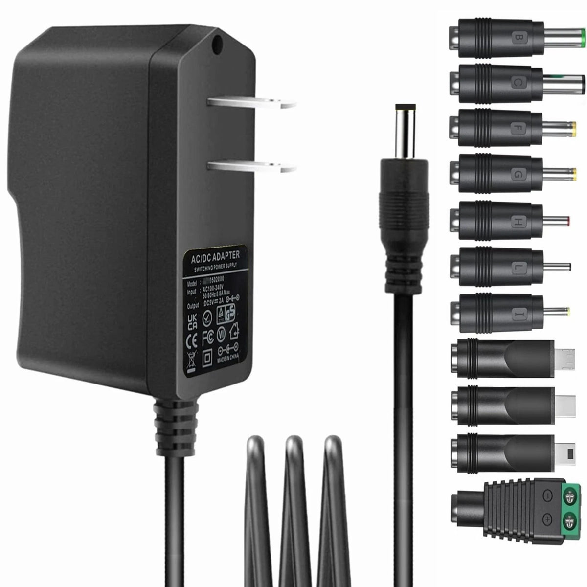 Universal 5V 2A Ac Adapter Power Supply with 11 DC Plug Tips AC to DC5V 1.5A 1A