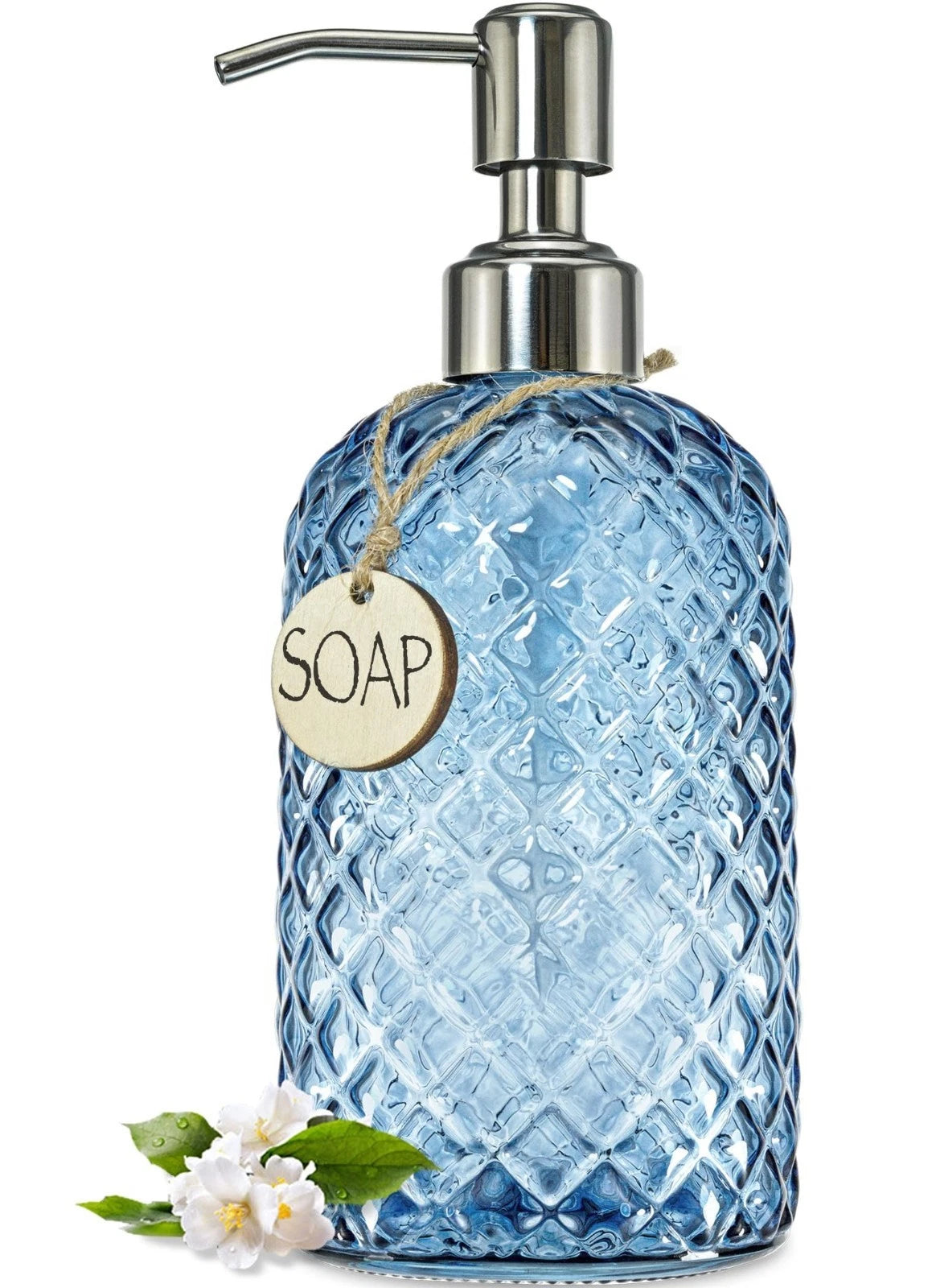 Glass Soap Dispenser for Bathroom & Kitchen, Refillable with Rust Proof Stainles