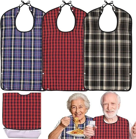 Oulisen 3 Pcs Adult Bibs For Men Women Washable, Adult, Classic Plaid