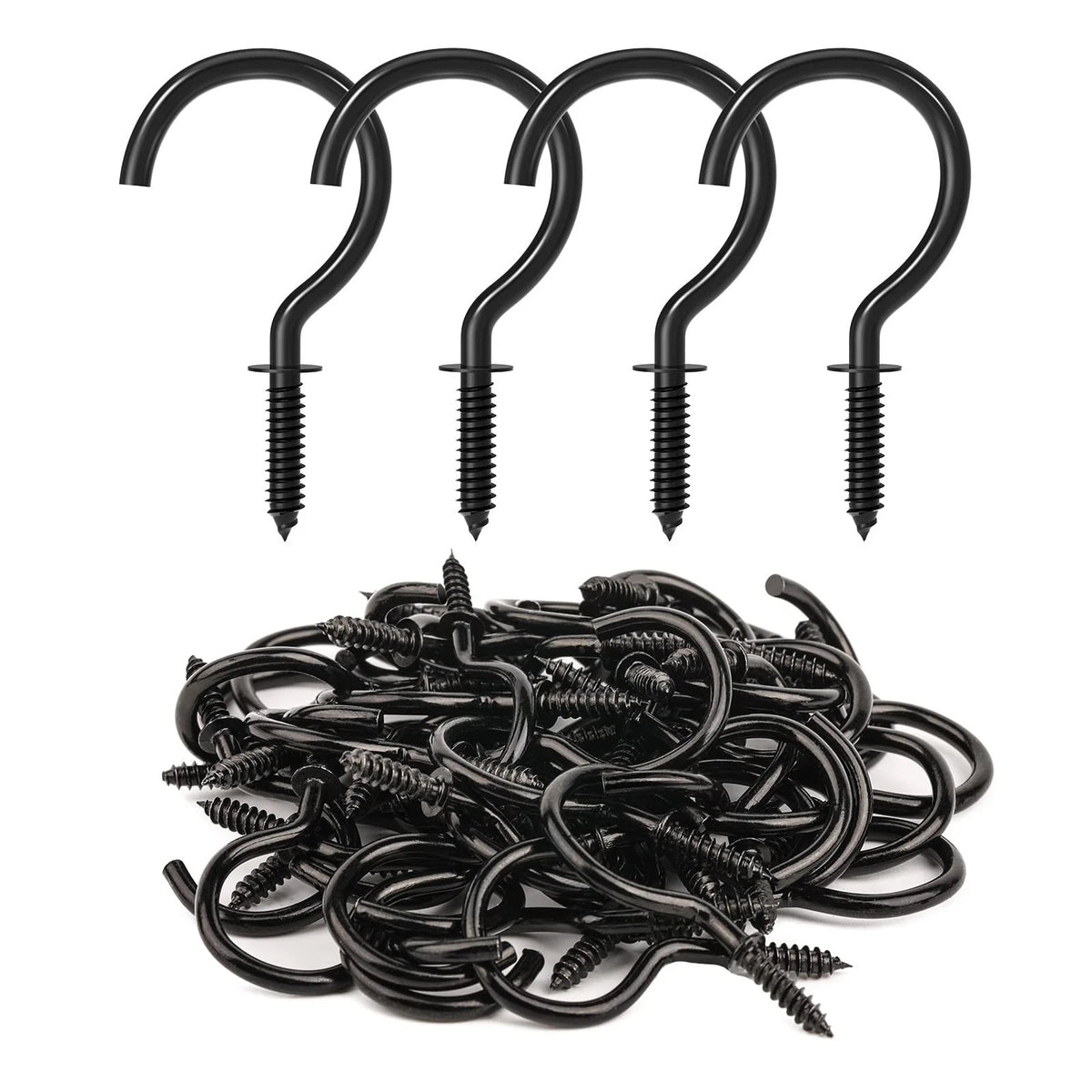 50 Pcs Screw Hooks, 1-1/4 Inch Black Cup Hooks Screw in Mug Hooks Metal