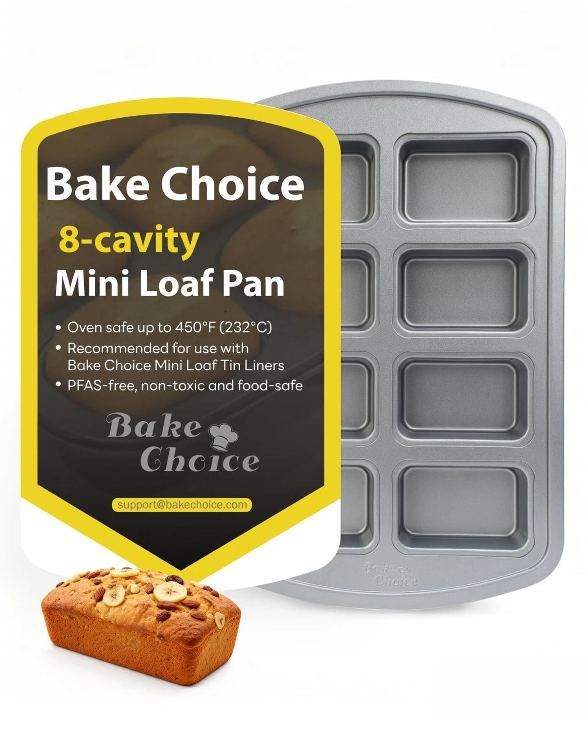 Mini Loaf Pan 8-Cavity Carbon Steel Bakeware Non-Stick Bread Baking Tray One-Pie