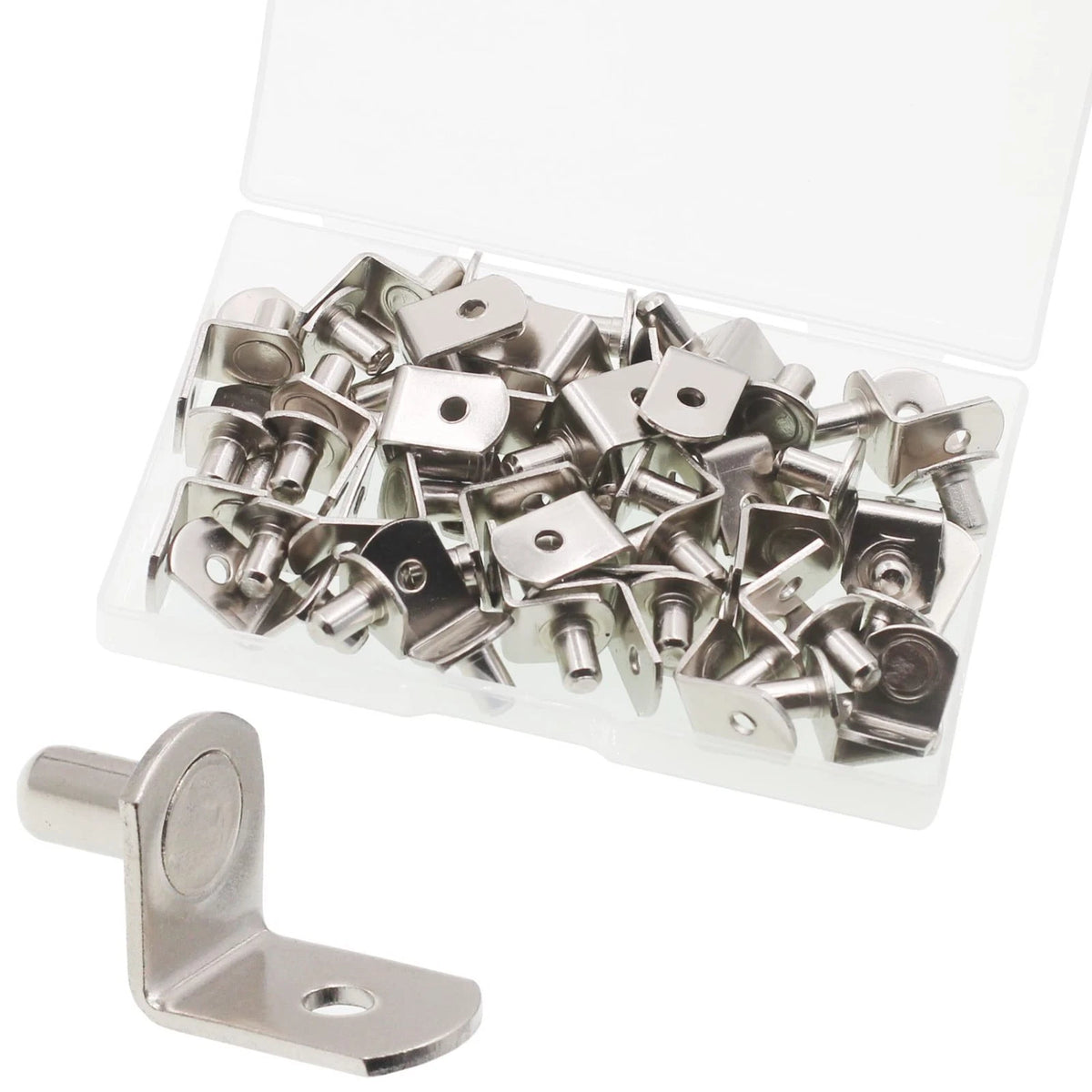 Shelf Support Pegs, 50 Pcs Pegs with Hole, 5mm 50 L-shaped, Silver