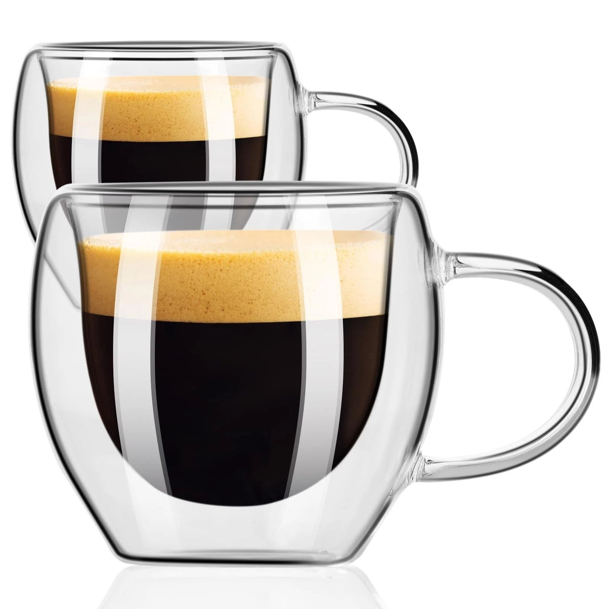 Espresso Cups Set of 2, Double Walled Espresso Shot Glass with Handle, 2.7 OZ Hi
