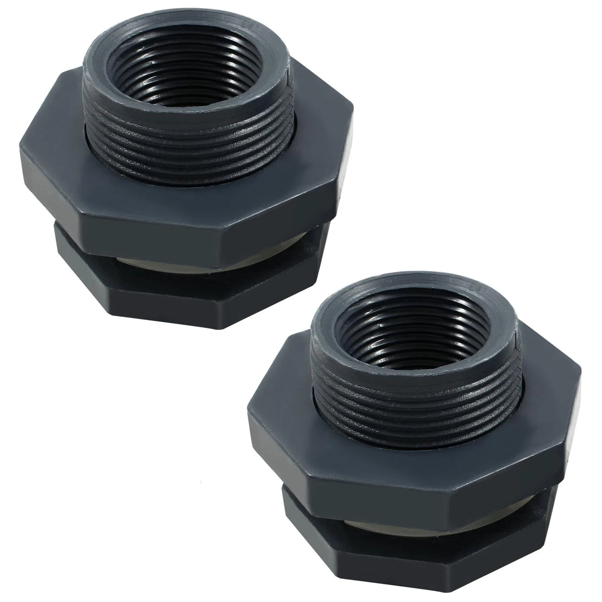 2pcs NPT1 PVC Bulkhead Fitting, 1 Inch Plastic Water Tank Connector Threaded Thr