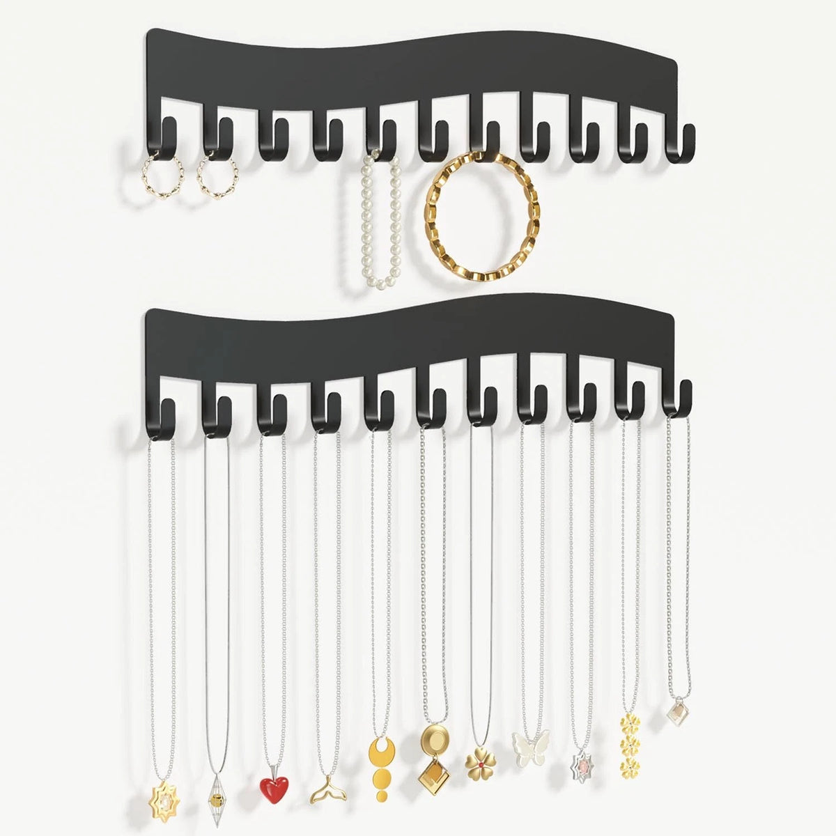 Wall Necklace Organizer Holder: Mounted Jewelry Hanging Storage Black
