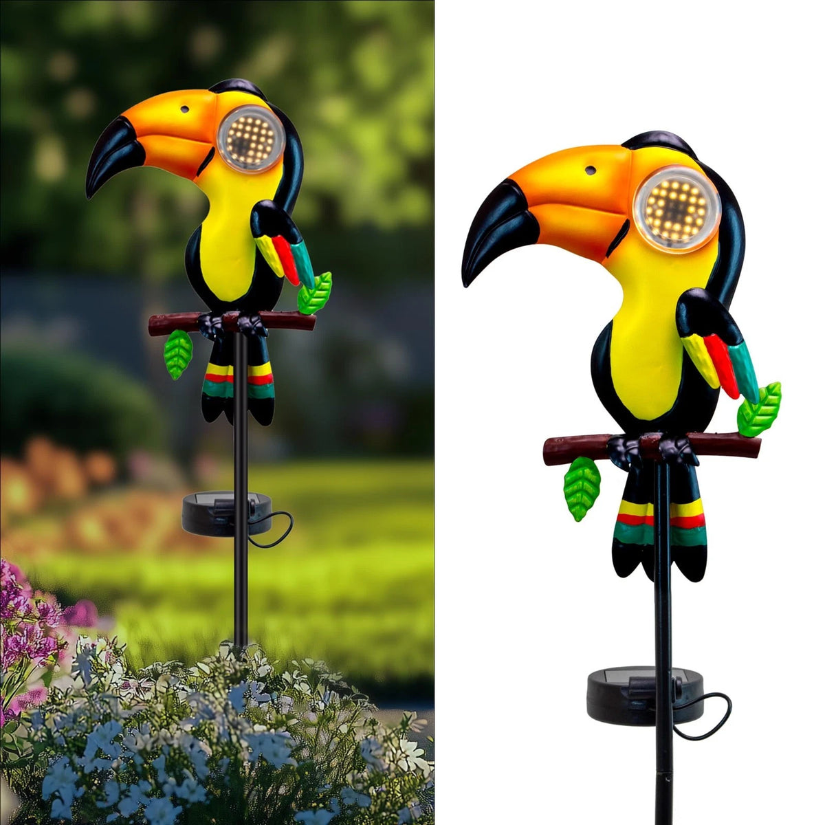 Metal Yard Decor Toucan Statue Decorative Solar Lights Outdoor Garden Whimsical