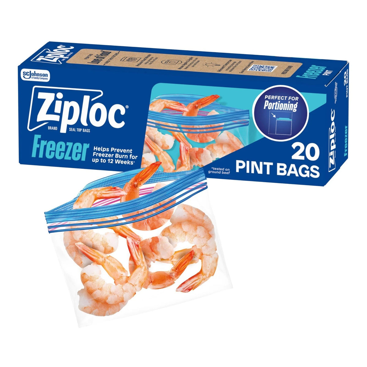 Pint Food Storage Freezer Bags, Grip 'n Seal Technology for Easier Grip, Open,