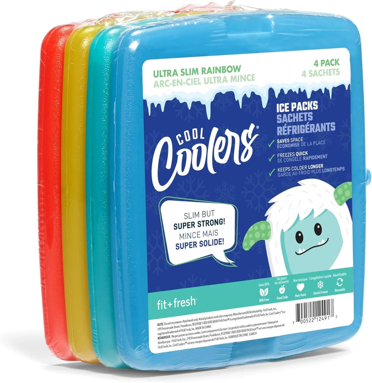 Cool Coolers 4 Pack Slim Ice Packs - Durable & Space Saving for Easy Cooling