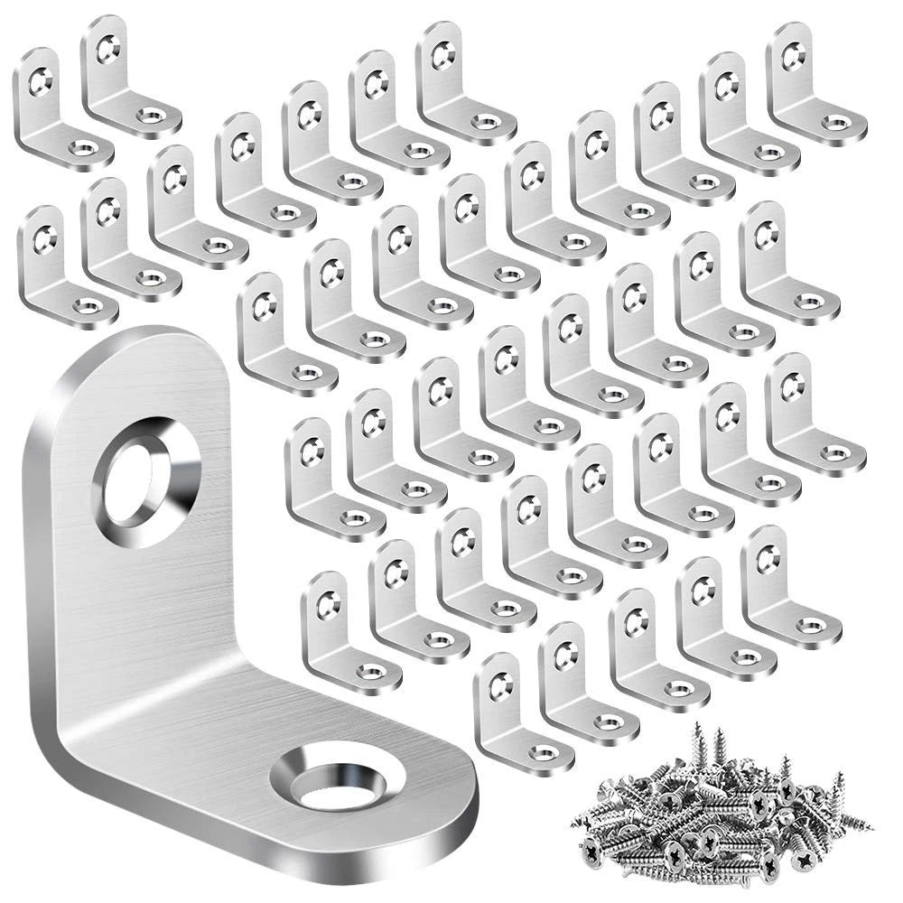 40PCS L Bracket Corner Brace Sets, Stainless Steel Corner Bracket, 90 Degree Sil