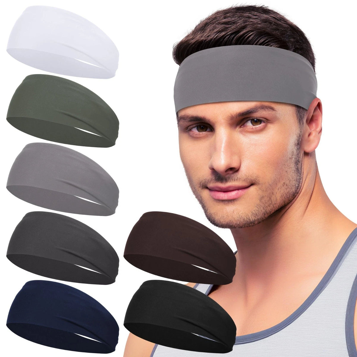 7 Pack Sports Headbands for Men, Sweat Absorbent Non Slip Elastic Headband, Quic