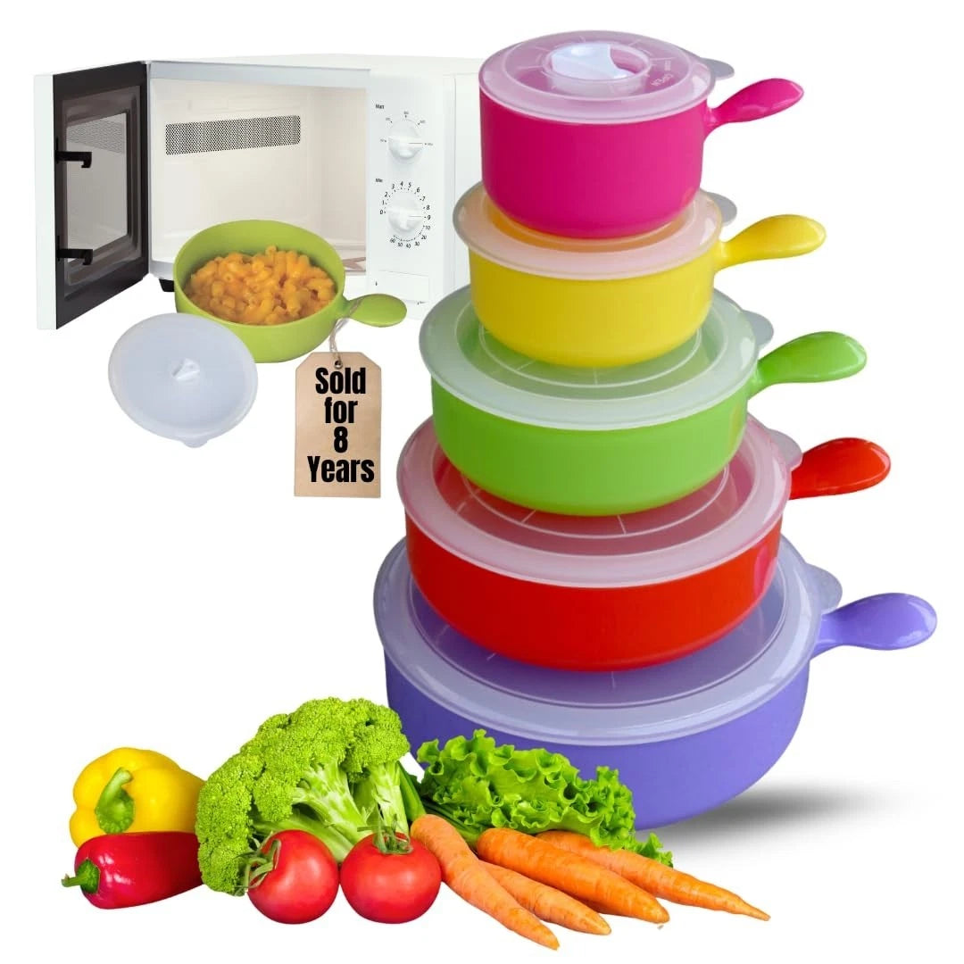 Microwave Cookware & Storage Bowls-10 Pc Set-Freezer Safe Plastic Bowls with Han