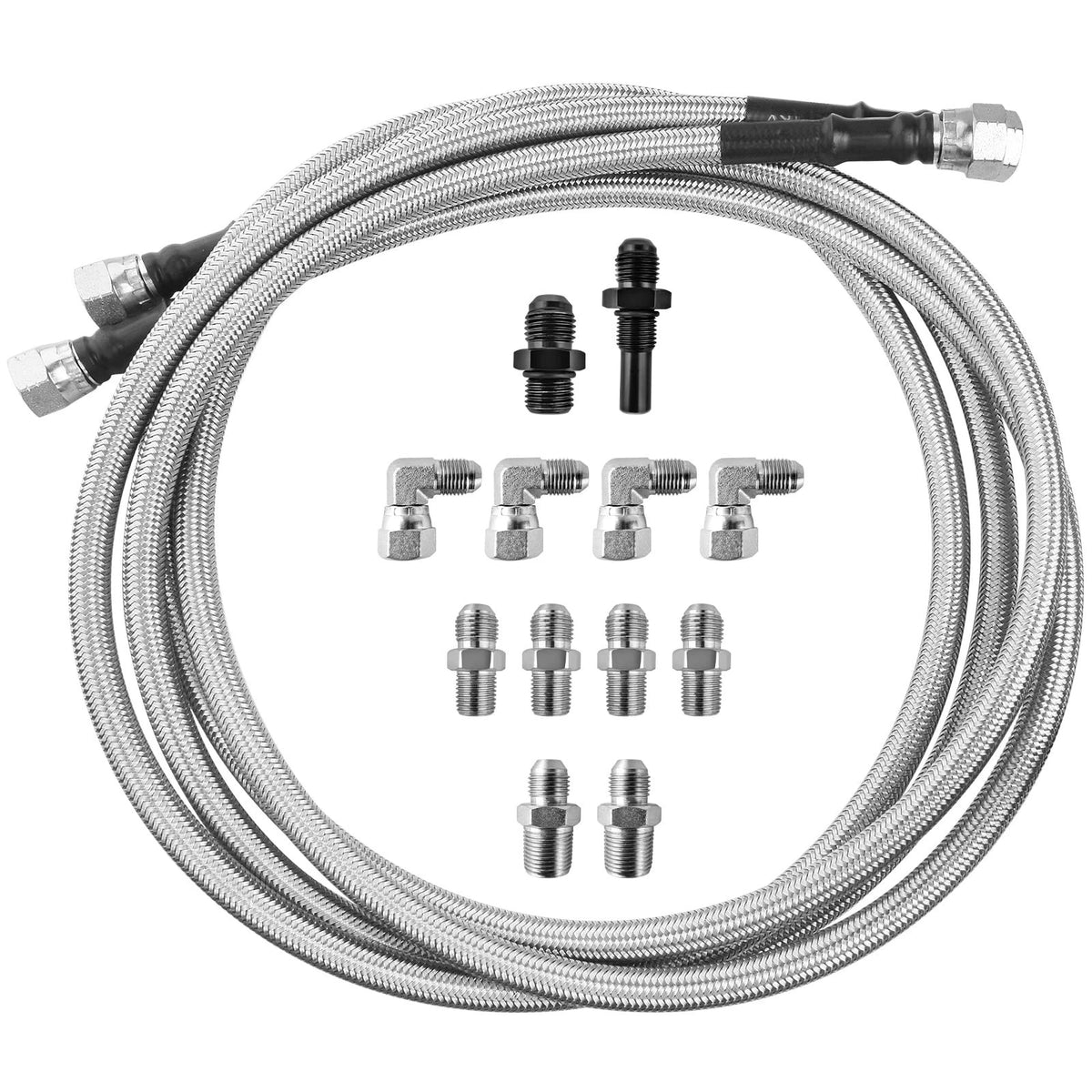 MuHize Transmission Cooler Lines - 70-Inch SAE Stainless Steel Braided 6AN Trans