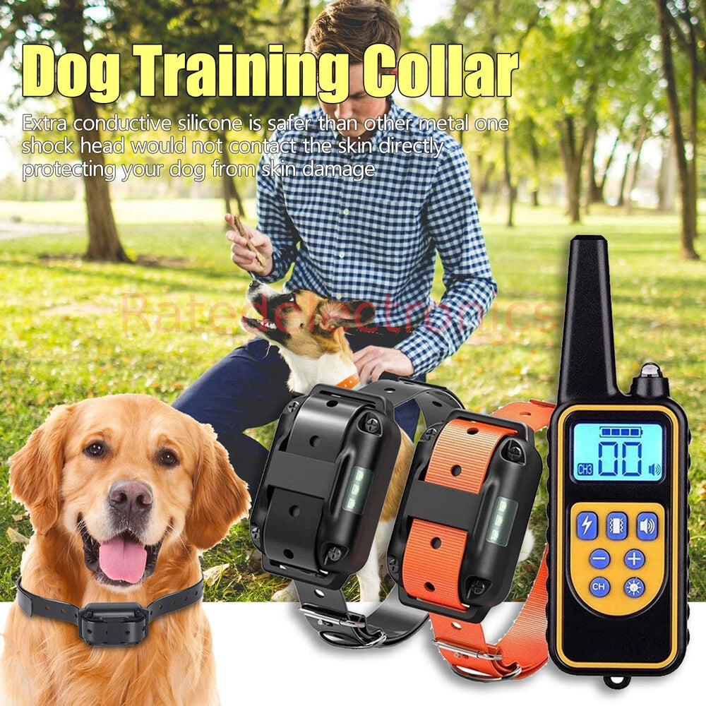 Waterproof 2600 Feet Remote Control Dog Training Collar 2 Set Rechargeable LCD