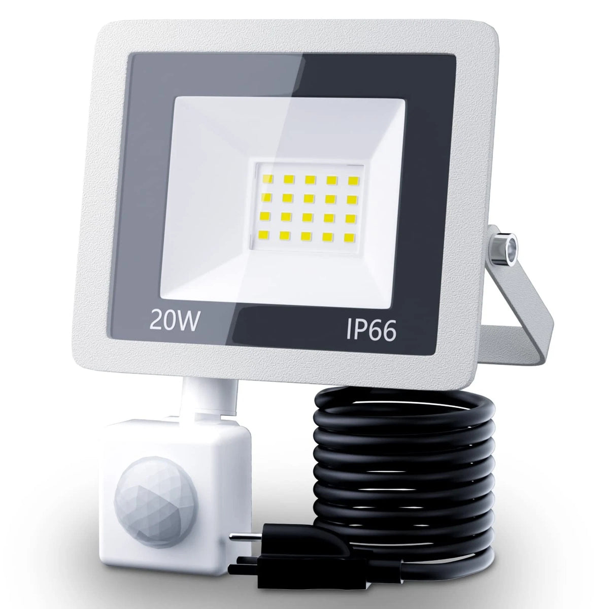 20W Plug in LED Motion Sensor Flood Light, PIR Induction Lamp, Dusk to Daw