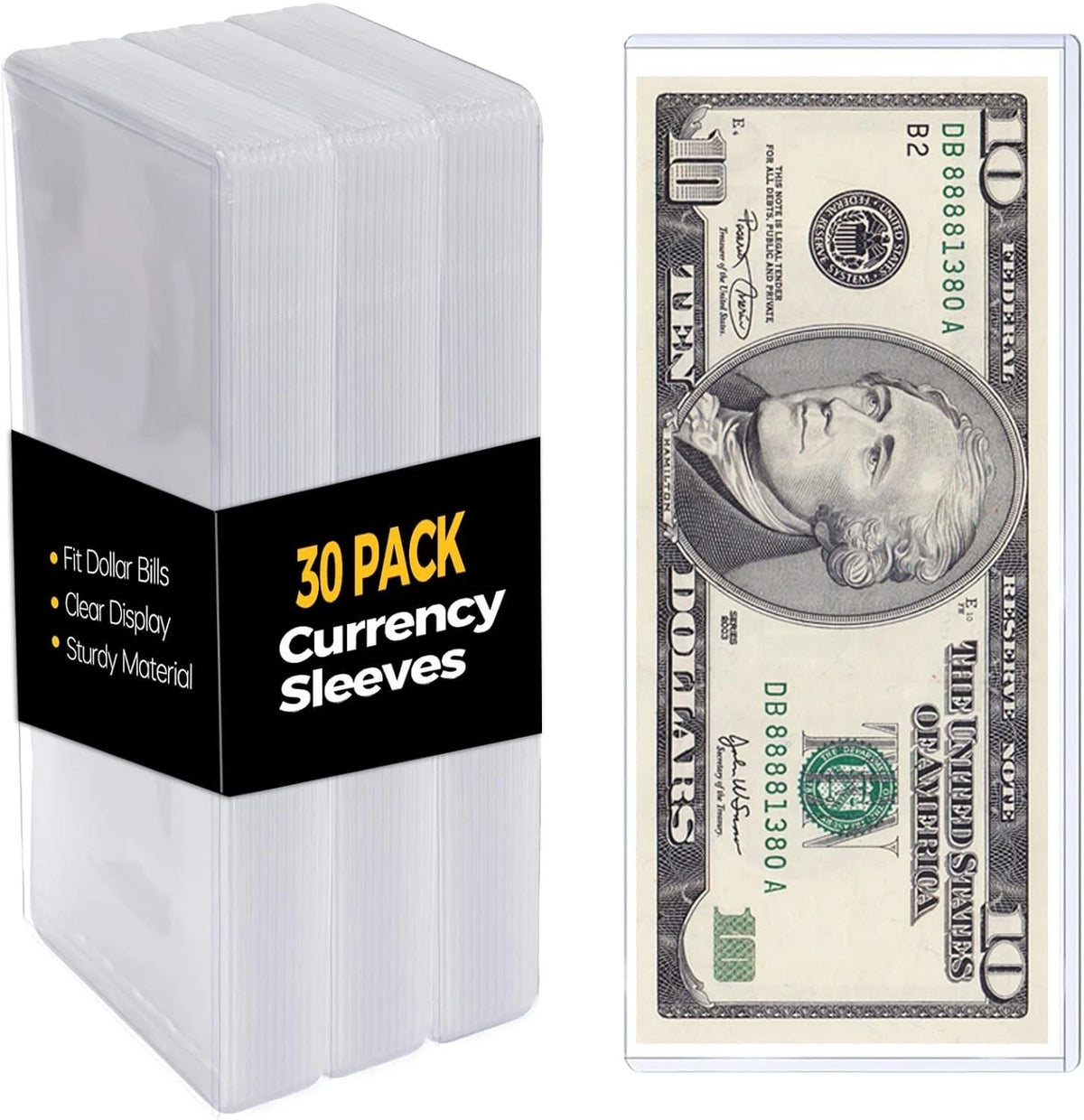 Dollar Bill Sleeves Clear Plastic Currency Protective Holders 30 Pcs