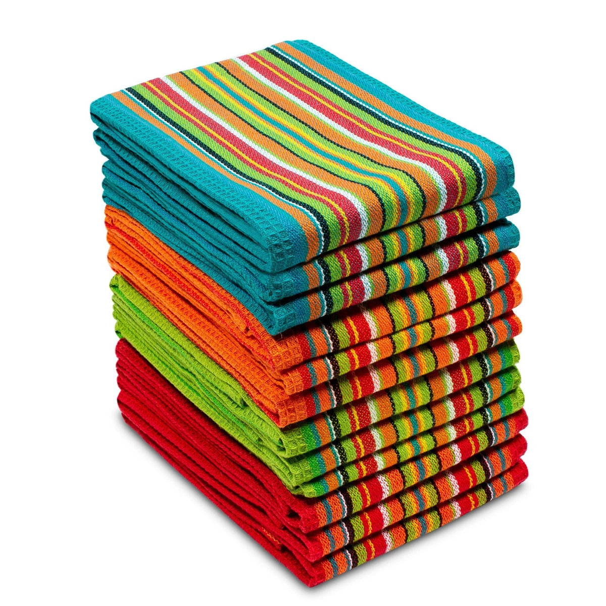 Salsa Stripe Kitchen Towels 12 Pack 100% Cotton Tea Dish Towels Absorbent New