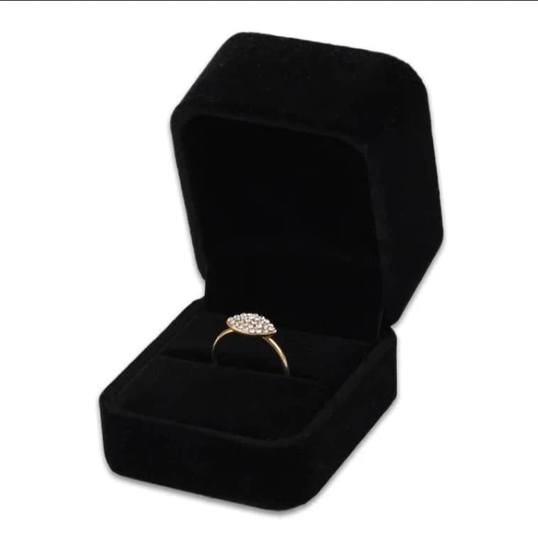Black Velvet Ring Box, Luxury Jewelry Gift Box for Engagement, Wedding, Proposal