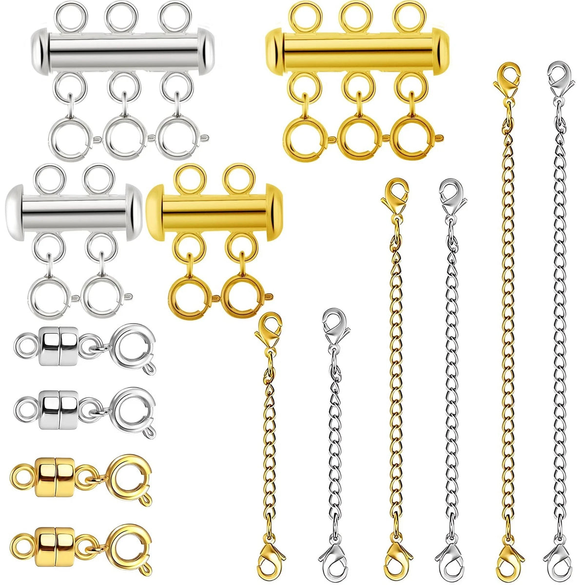 Magnetic Necklace Clasp and Chain Extender for Layering, Gold and Silver