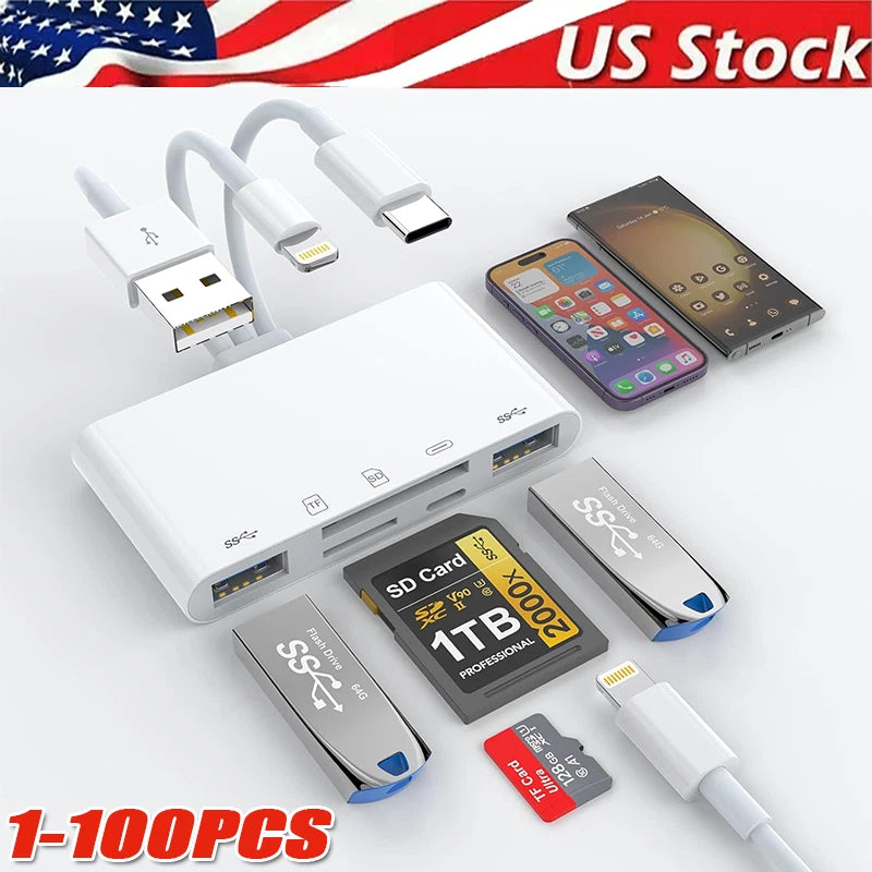 Memory Card Reader 5 in 1 USB 3.0 OTG Adapter SD Card Reader For iPhone/iPad LOT