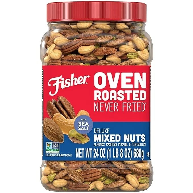Fisher Oven Roasted Never Fried Deluxe Mixed Nuts, 24 Ounces (Pack of 1), Almond