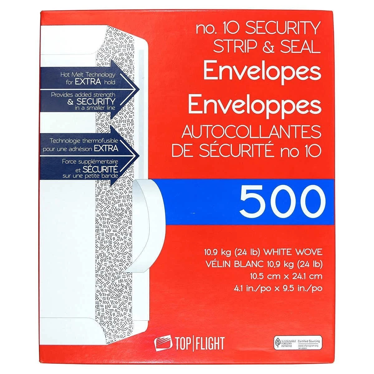PSTF10NWT #10 Envelopes, Strip & Seal, Security Tinted, White Paper,