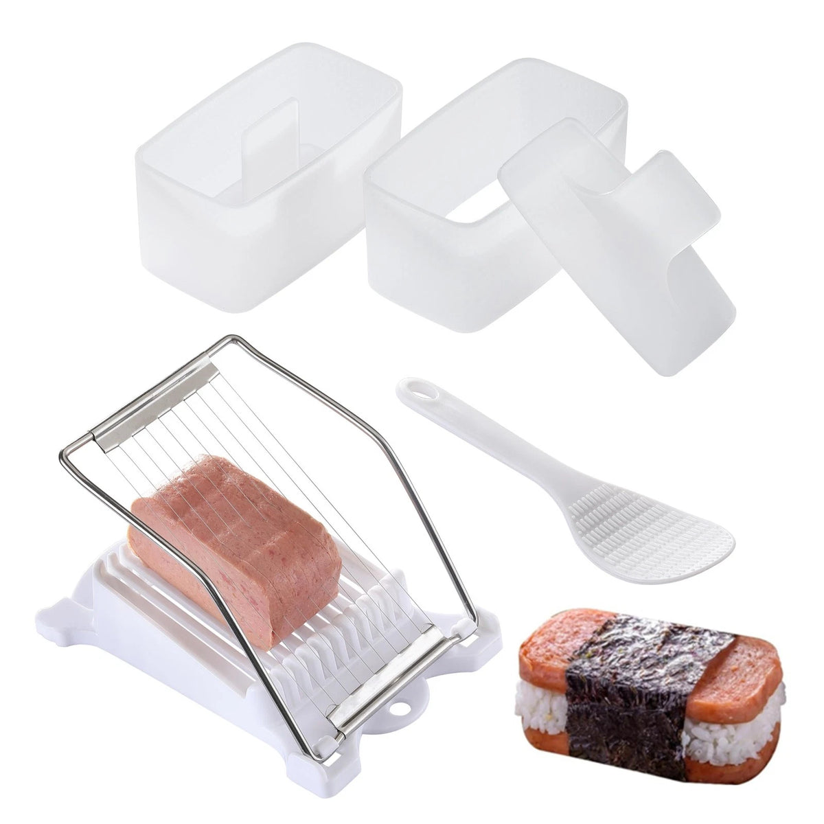 2PCS Spam Musubi Press Mold Kit, Cokuma with Normal, White