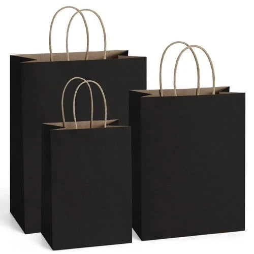 Paper Kraft Bags With Handles Black 100% Recycled 75 Pcs Shopping Gift New