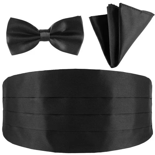 Men's Cummerbund Bow Tie Set Adjustable Solid Color Tuxedo Cummerbund and Bow Ti