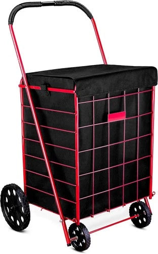 Folding Grocery Basket Cart Shopping Wheel Large Utility Laundry18