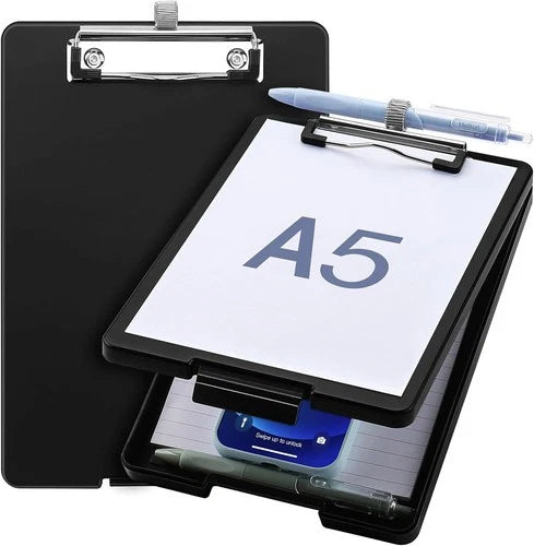 Small Clipboard with Storage, A5 Clipboards with Pen Holder, Half Letter Black