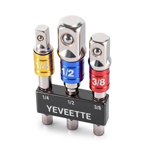 3PCS Hex Shank to Square Heavy Duty Socket Adapter Set, Impact Grade Drill So...
