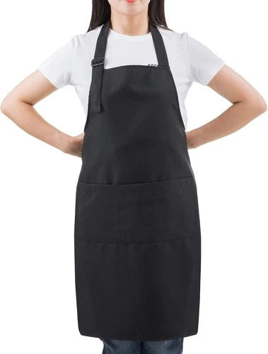 Black Professional Resist Water Adjustable Extra Long Bib Apron 3 Pockets Home K