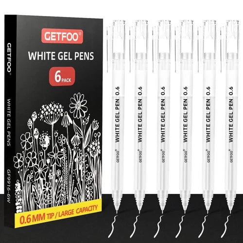 White Gel Pens 0.6mm Fine Point Opaque White Archival Ink Pen for Art, Coloring,