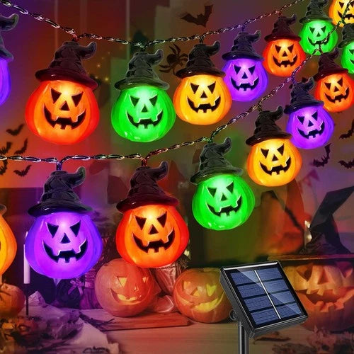 Upgraded Solar Halloween Lights Outdoor, Solar Powered Pumpkin String Lights,16f