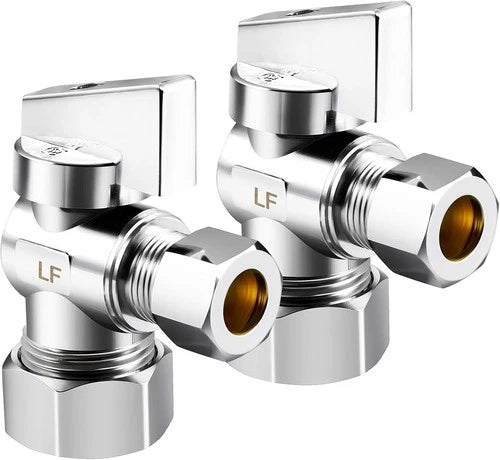 Brass Angle Stop Valve 1/2 in NOM x 3/8 in OD Compression 2 Pcs