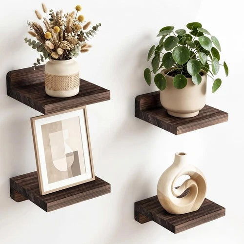 Small Shelf for Wall, 5X5 Inches Floating Shelves Set of 4Rustic Wood Small Wall